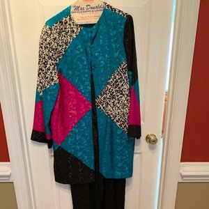 Vintage Multicolor Jumpsuit w/ Tunic Jacket by Caron Chicago size 10 Made in USA